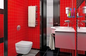 5-ka συνδυασμοί κομψό χρώμα των υλικών, επίπλων και αξεσουάρ για το μπάνιο. λέει ο σχεδιαστής